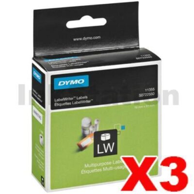 3 x Dymo SD11355 / S0722550 Genuine White Label Roll 19mm x 51mm - 500 labels per roll