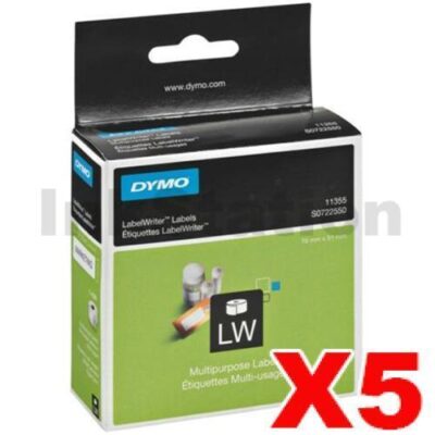 5 x Dymo SD11355 / S0722550 Genuine White Label Roll 19mm x 51mm - 500 labels per roll