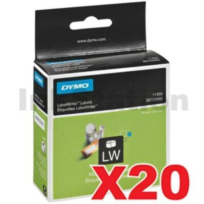 20 x Dymo SD11355 / S0722550 Genuine White Label Roll 19mm x 51mm - 500 labels per roll