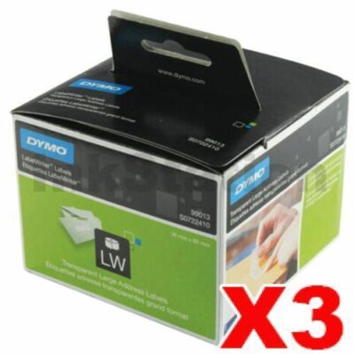3 x Dymo SD99013 / S0722410 Genuine Black on Clear Plastic Label Roll 36mm x 89mm - 260 labels per roll