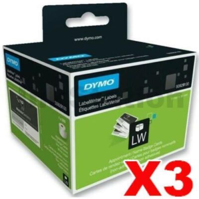 3 x Dymo SD30374 / S0929100 Genuine Non-Adhesive White Name Badge 51mm x 89mm - 300 labels per roll