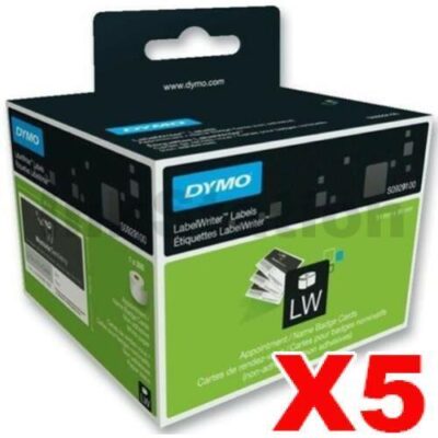 5 x Dymo SD30374 / S0929100 Genuine Non-Adhesive White Name Badge 51mm x 89mm - 300 labels per roll