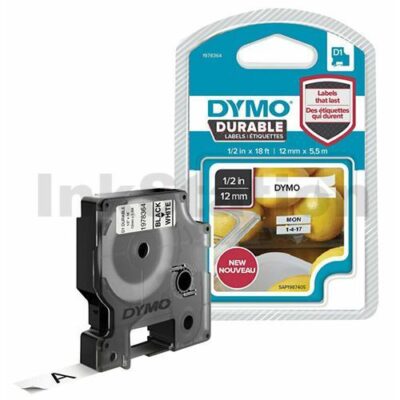 Dymo SD1978364 Genuine 12mm x 5.5m Black On White D1 Durable Label Tape