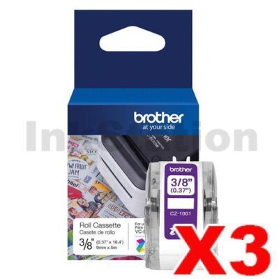 3 x Brother CZ-1001 Genuine Full Colour Continuous Paper Label Roll Cassette 9mm x 5m