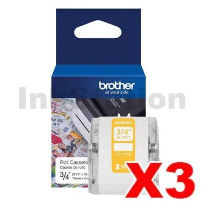 3 x Brother CZ-1003 Genuine Full Colour Continuous Paper Label Roll Cassette 19mm x 5m
