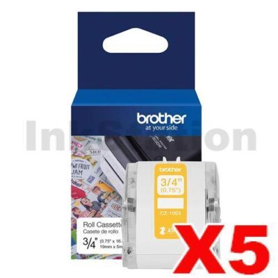 5 x Brother CZ-1003 Genuine Full Colour Continuous Paper Label Roll Cassette 19mm x 5m