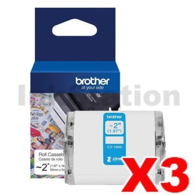 3 x Brother CZ-1005 Genuine Full Colour Continuous Paper Label Roll Cassette 50mm x 5m
