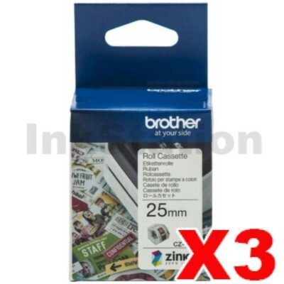 3 x Brother CZ-1004 Genuine Full Colour Continuous Paper Label Roll Cassette 25mm x 5m