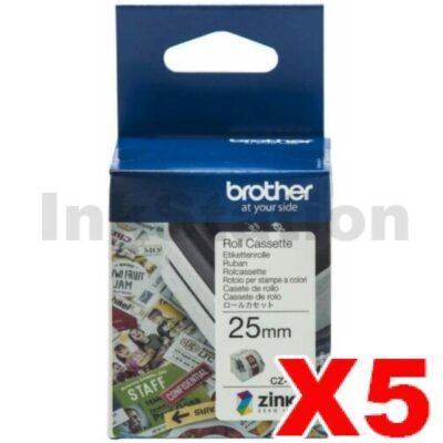 5 x Brother CZ-1004 Genuine Full Colour Continuous Paper Label Roll Cassette 25mm x 5m