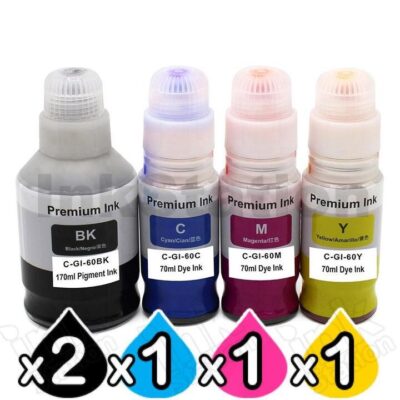 5-Pack Compatible Canon GI60 Ink Bottle [2BK,1C,1M,1Y]