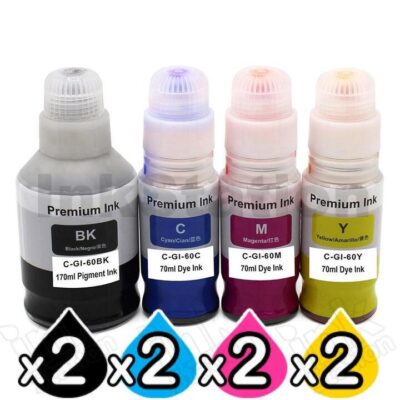 8-Pack Compatible Canon GI60 Ink Bottle [2BK,2C,2M,2Y]