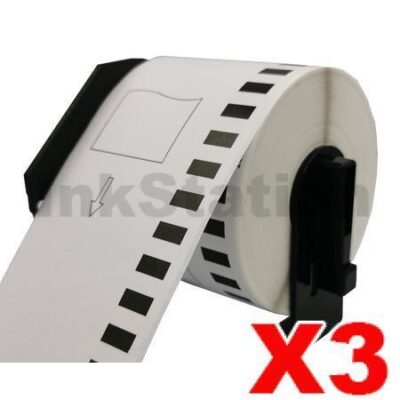 3 x Brother DK-22251 Compatible Black & Red Text on White Continuous Label Roll 62mm x 15.24m