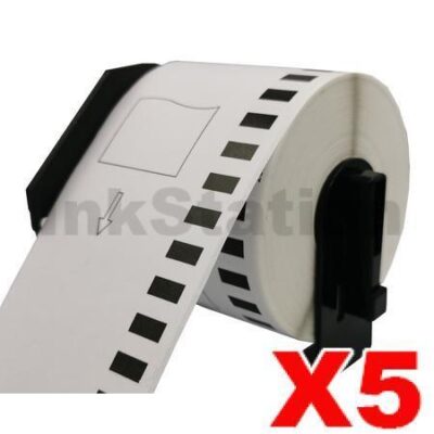 5 x Brother DK-22251 Compatible Black & Red Text on White Continuous Label Roll 62mm x 15.24m