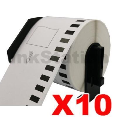 10 x Brother DK-22251 Compatible Black & Red Text on White Continuous Label Roll 62mm x 15.24m