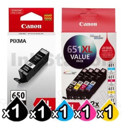 Canon PGI-650XLBK + CLI-651XLVP Value Pack Genuine High Yield Inkjet Cartridges Combo [1BK,1PBK,1C,1M,1Y]