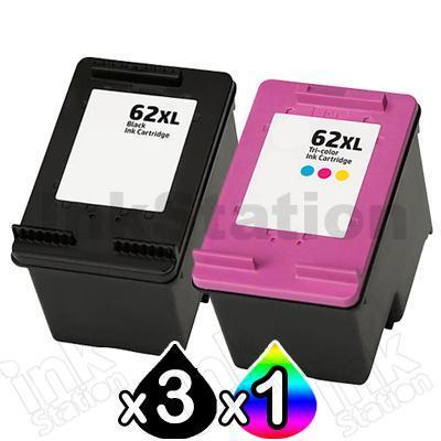 4 Pack HP 62XL Compatible High Yield Inkjet Cartridges C2P05AA + C2P07AA [3BK,1CL]