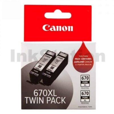 Genuine Canon PGI-670XLBK Black High Yield Inkjet Cartridge Twin Pack [2BK]