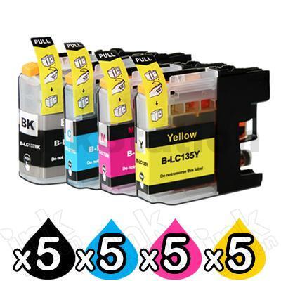 20 Pack Compatible Brother LC-137XLBK + LC-135XLC/M/Y Ink Cartridges [5BK,5C,5M,5Y]