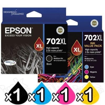 Epson 702XL C13T345192 Black + C13T345592 CMY Value Pack High Yield Genuine Inkjet Cartridges [1BK,1C,1M,1Y]