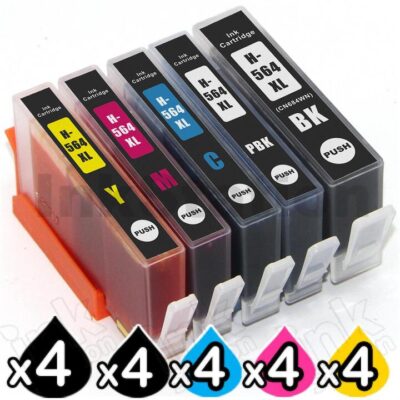 4 sets of 5 Pack HP 564XL Compatible Inkjet Cartridges CN684WA+CB322WA-CB325WA [4BK,4PBK,4C,4M,4Y]
