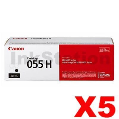 5 x Canon CART-055HB Black High Yield Genuine Toner Cartridge - 7,600 pages