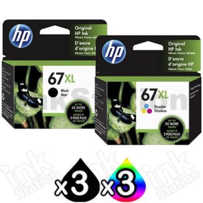 6 Pack HP 67XL Genuine High Yield Inkjet Cartridges 3YM57AA + 3YM58AA [3BK,3CL]
