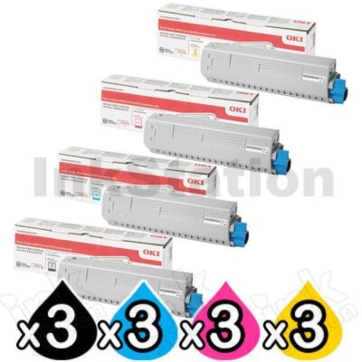 3 Sets of 4 Pack OKI C834 Genuine Toner Cartridge Combo 46861312 - 46861309 [3BK,3C,3M,3Y]