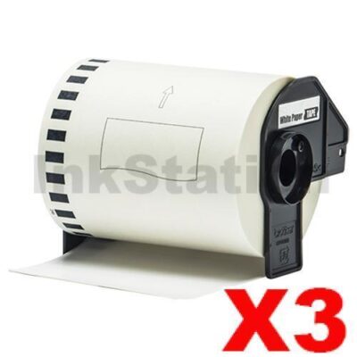 3 x Brother DK-22246 Compatible Black Text on White Continuous Paper Label Roll 103mm x 30.48m
