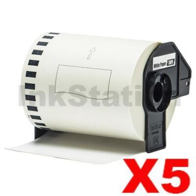 5 x Brother DK-22246 Compatible Black Text on White Continuous Paper Label Roll 103mm x 30.48m