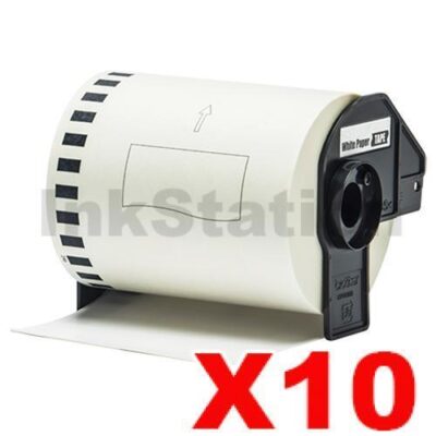 10 x Brother DK-22246 Compatible Black Text on White Continuous Paper Label Roll 103mm x 30.48m