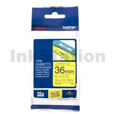 Brother TZe-S661 Genuine 36mm Black Text on Yellow Strong Adhesive Laminated Tape - 8 metres