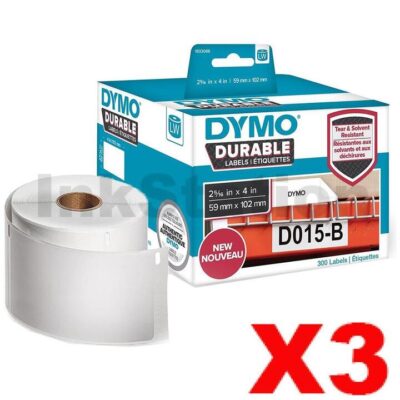 3 x Dymo 1933088 Genuine Durable Industrial White Label Roll 59mm x 102mm - 300 labels per roll