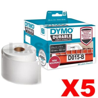 5 x Dymo 1933088 Genuine Durable Industrial White Label Roll 59mm x 102mm - 300 labels per roll
