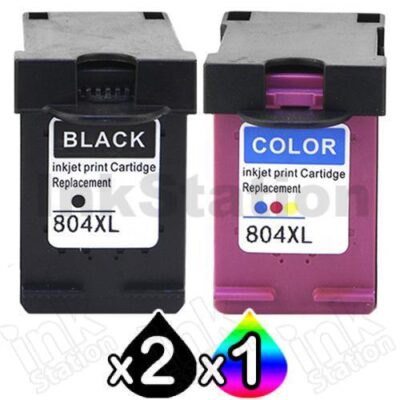 3 Pack HP 804XL Compatible High Yield Inkjet Cartridges T6N12AA + T6N11AA [2BK,1CL]