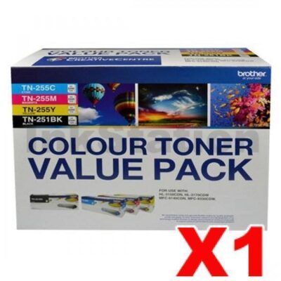 Brother TN-251 / TN-255 Genuine High Yield Toner Value Pack (N8AE00003)[BK+C+M+Y]