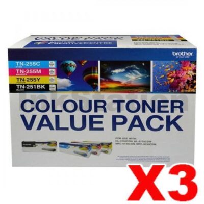 3 x Brother TN-251 / TN-255 Genuine High Yield Toner Value Pack (N8AE00003) [3BK+3C+3M+3Y]
