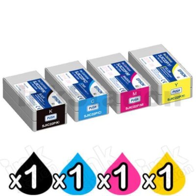 4-Pack Genuine Epson SJIC22P Ink Cartridges Combo for TM-C3500 [1BK,1C,1M,1Y]