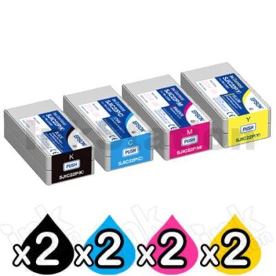 8-Pack Genuine Epson SJIC22P Ink Cartridges Combo for TM-C3500 [2BK,2C,2M,2Y]