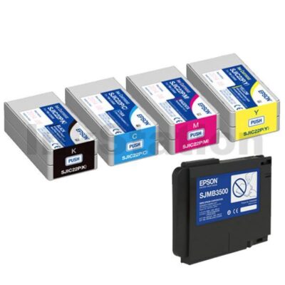 Genuine Epson SJIC22P Ink Cartridges Bundle Pack Plus SJMB3500 Maintenance Box Kit for TM-C3500