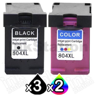 5 Pack HP 804XL Compatible High Yield Inkjet Cartridges T6N12AA + T6N11AA [3BK,2CL]