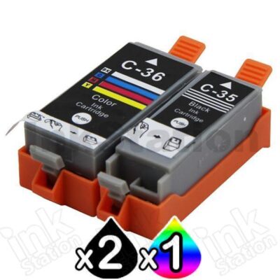 3 Pack Canon PGI-35BK CLI-36C Compatible InkJet Cartridges Combo [2BK,1C]
