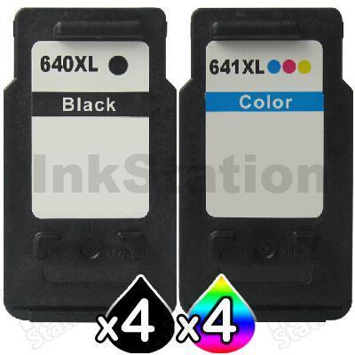 8-Pack Canon PG-640XL, CL-641XL Compatible High Yield Ink Cartridge [4Black + 4Colour]