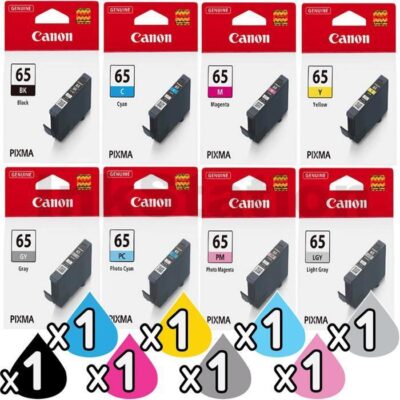 8 Pack Genuine Canon CLI-65 Ink Combo [1BK,1C,1M,1Y,1GY,1PC,1PM,1LGY]