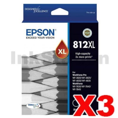 3 x Epson 812XL (C13T05E192) Genuine Black High Yield Ink Cartridge