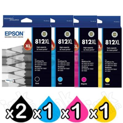 5 Pack Epson 812XL (C13T05E192-C13T05E492) Genuine High Yield Ink Cartridge Combo [2BK,1C,1M,1Y]
