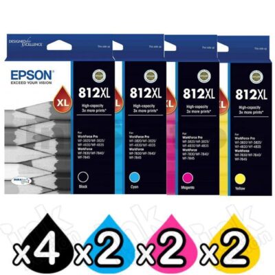 10 Pack Epson 812XL (C13T05E192-C13T05E492) Genuine High Yield Ink Cartridge Combo [4BK,2C,2M,2Y]