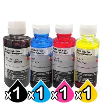 4 Pack HP 32XL + 31 Compatible Ink Bottle 1VV24AA 1VU26AA-1VU28AA [1BK,1C,1M,1Y]