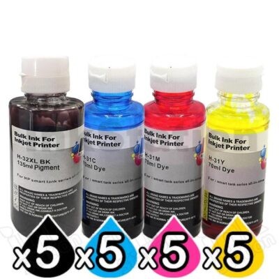 20 Pack HP 32XL + 31 Compatible Ink Bottle 1VV24AA 1VU26AA-1VU28AA [5BK,5C,5M,5Y]