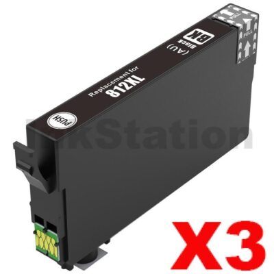 3 x Epson 812XL (C13T05E192) Compatible Black High Yield Ink Cartridge