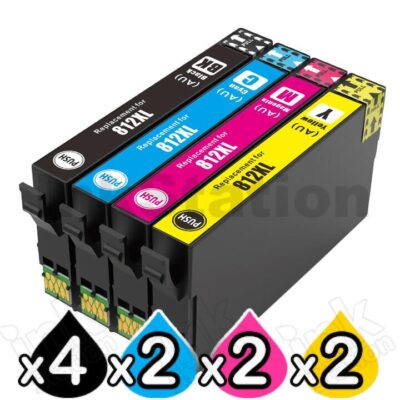 10 Pack Epson 812XL (C13T05E192-C13T05E492) Compatible High Yield Ink Cartridge Combo [4BK,2C,2M,2Y]